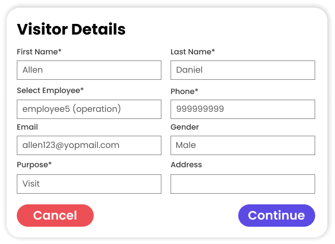 Visitor Login form